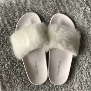 Steve Madden White Furry Slides